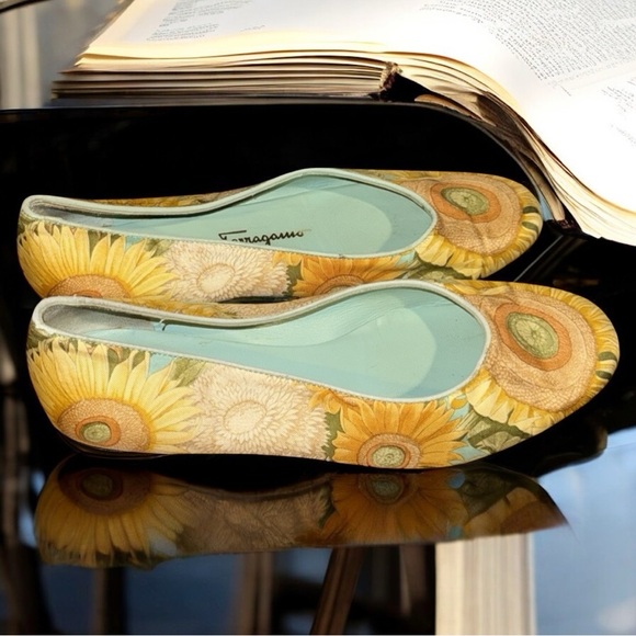 Salvatore Ferragamo Shoes - Salvatore Ferragamo Sunflower Scarf Yellow Floral Sz 6.5 Womens Ballet Flats